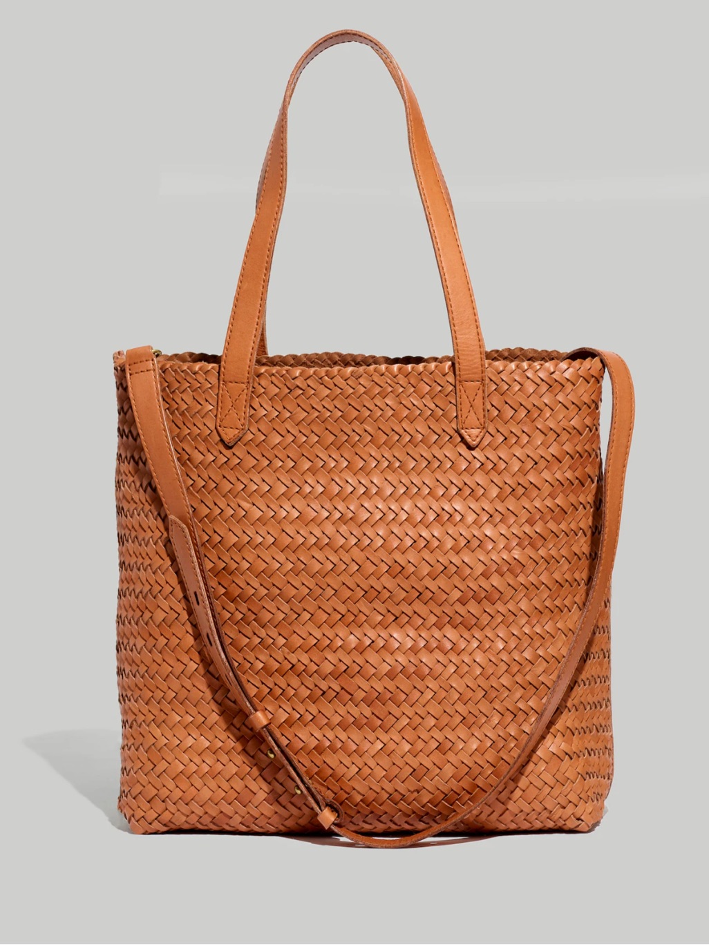 New Madewell The Medium Transport Tote Woven Leather Edition Burnished Caramel